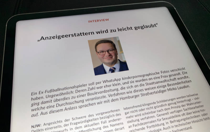 NJW, Neue Juristische Wochenschrift, Interview, Sexualstrafrecht, Fußballprofi, Christoph M., Staatsanwaltschaft Hamburg, LKA42, PDF